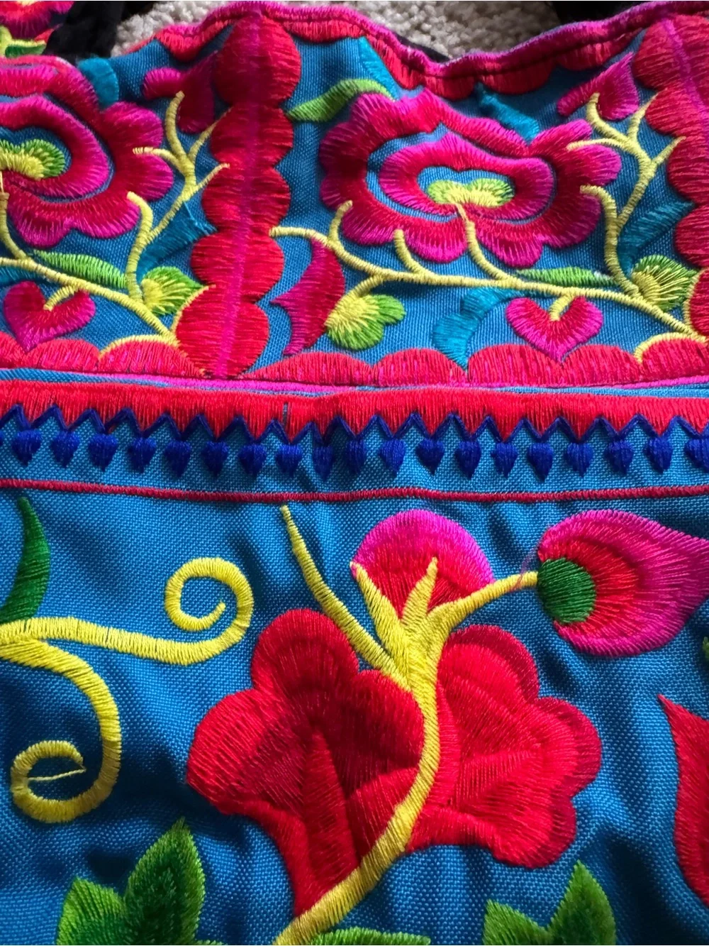 Vibrant Embroidered Floral Tote Bag
